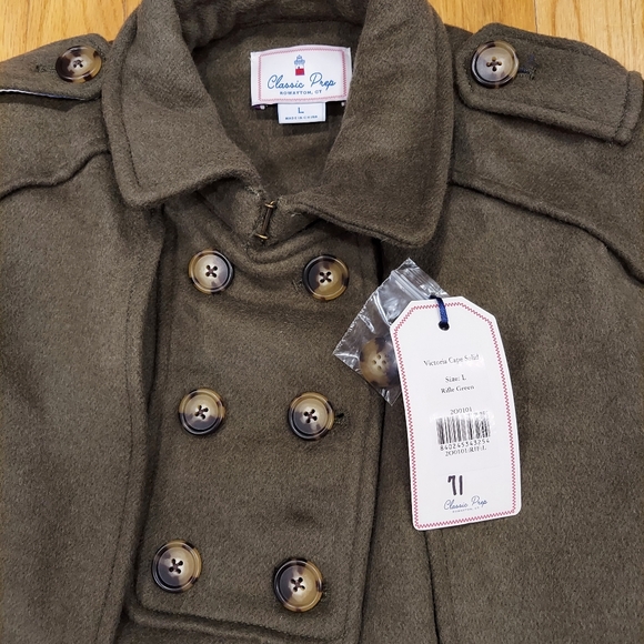 📢 NWT Classic Prep GIRLS Olive Green Victoria Cape Riffle Coat (Size: XS,S,M) - Picture 7 of 9
